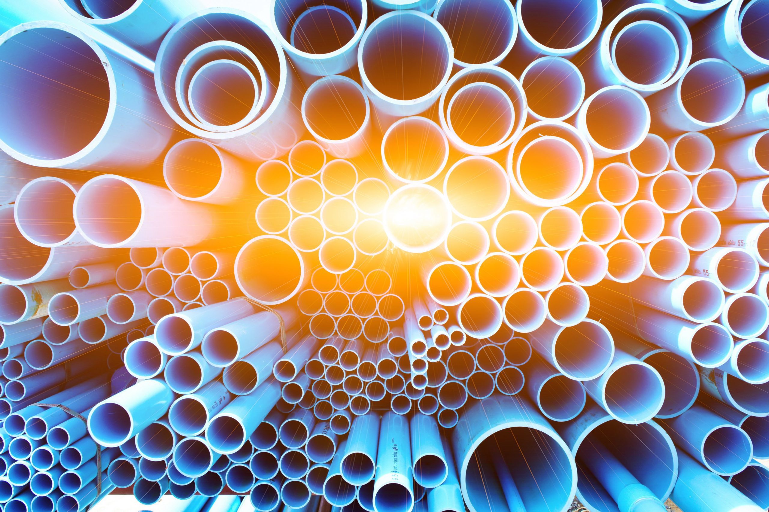 PVC pipes and sun light background.