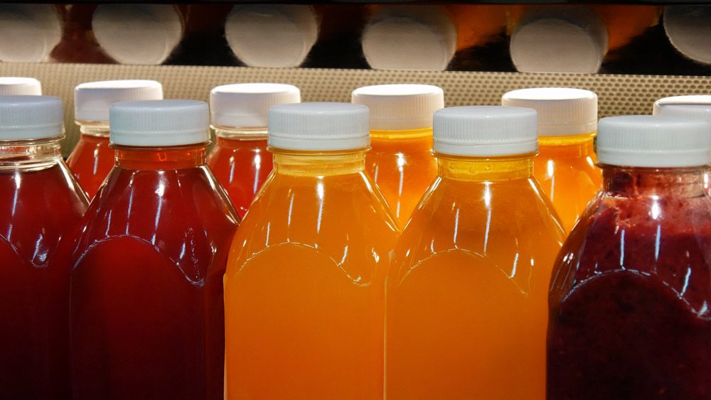 Plastic juice bottles.