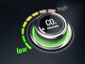 An image of a dial showing emission levels from low to high.