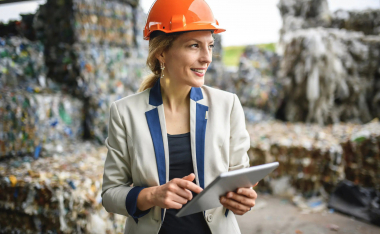 Technician monitoring an advanced plastic recycling machine